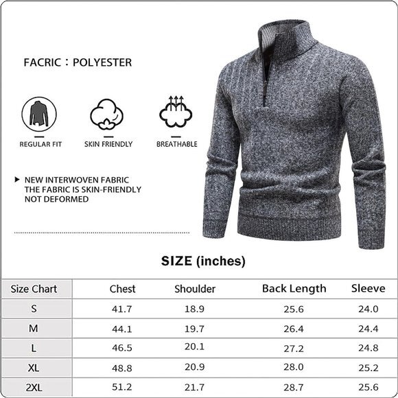 Quarter Zip Sweater Men's Pullover Sweaters Knit Long Sleeve Sweater Men‎ - Picture 5 of 7